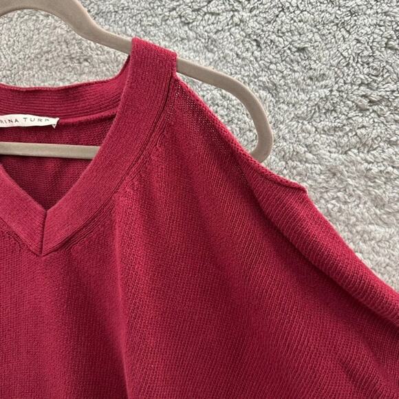 Trina‎ Turk Women's Burgundy Cold Shoulder V-Neck Sweater Short Sleeves ? Size - Picture 5 of 10